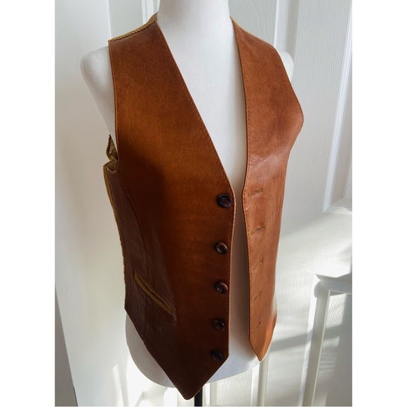 70s Brown Leather Western Wear/Hippie/Suit Vest by Cordovan Montreal - Picture 3 of 9